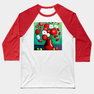 Cute Abstract Flowers in a Red Vase Still Life Painting Baseball T-Shirt